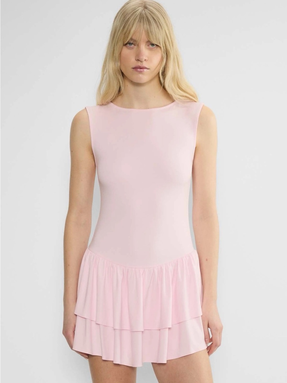 Aritzia Wilfred Light Pink Sleeveless Flowy Ruffle Mini Dress